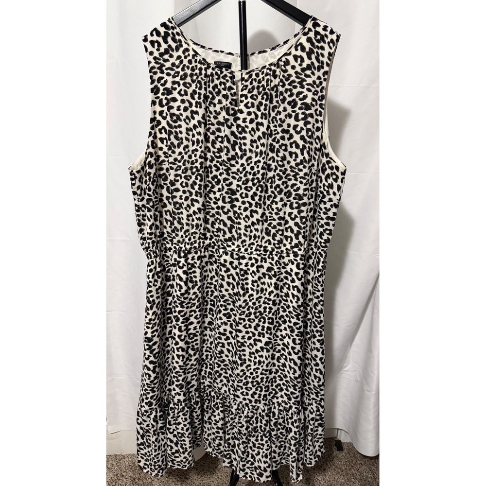 Talbots Plus Size 20W Leopard Print Sleeveless Ruffle Hem Dress Black White